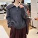 K Thickened Loose Design Sense Half Zipper Sweater Top Lazy Style Women's Cardigan_ecoleips.com