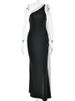 Blifanbo Diagonal Collar Ribbon Sexy Maxi Dress Women Elegant Bodycon Constrast Color Sleeveless Backless Club Party Long Dress_ecoleips.com