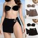 Women's Sexy Strapless Bikini Set Metallic Accent 3-Piece Sporty And Stylish Swimwear with Cover-Up_ecoleips.com