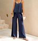 Women's Elegant Two Piece Set Solid Color Round Neck Camisole Wide Leg Pants Bestseller_ecoleips.com