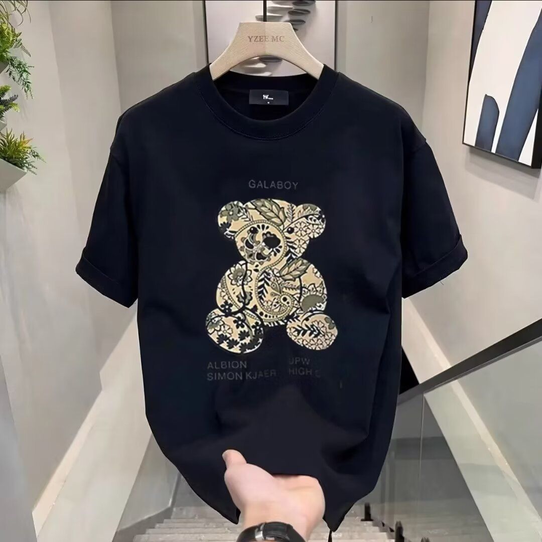 Women's Clothing Bear Print Cotton Short Sleeved T Shirt Summer All Match Trendy Fashion Tops T Shirt Men's Clothing_ecoleips.com