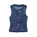 Women's Clothing Solid Color Round Neck Sleeveless Denim Vest Waistcoat Belt Straight Slim Jeans_ecoleips.com