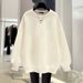 Korean-style High-end Round-neck Sweatshirt For Women, Autumn And Winter, Fleece-lined, Thickened, Warm, Loose, Solid_ecoleips.com
