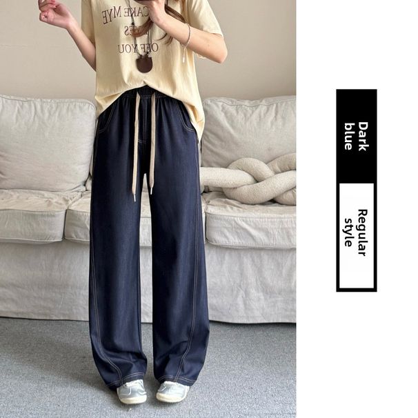 Dark Blue Curved Wide-leg Jeans Women, 2026 Spring-summer Thin High-waisted Loose Straight Versatile Slimming Long Pants_ecoleips.com