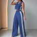 Women's Clothing Solid Color Sleeveless Fashion Pocket Long Two Piece Suit_ecoleips.com