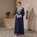 Embroidered V-Neck Kaftan Dress – Elegant Arabian Kimono Robe For Women (Bluish/Burgundy, M-XL)_ecoleips.com