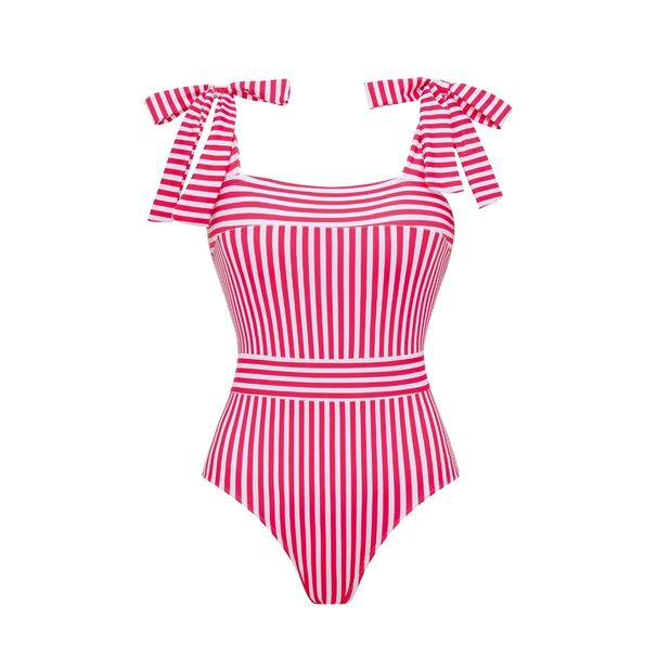 Women's Swimsuit Set Bow Tie Stripes Beach One-Piece Hot Spring_ecoleips.com