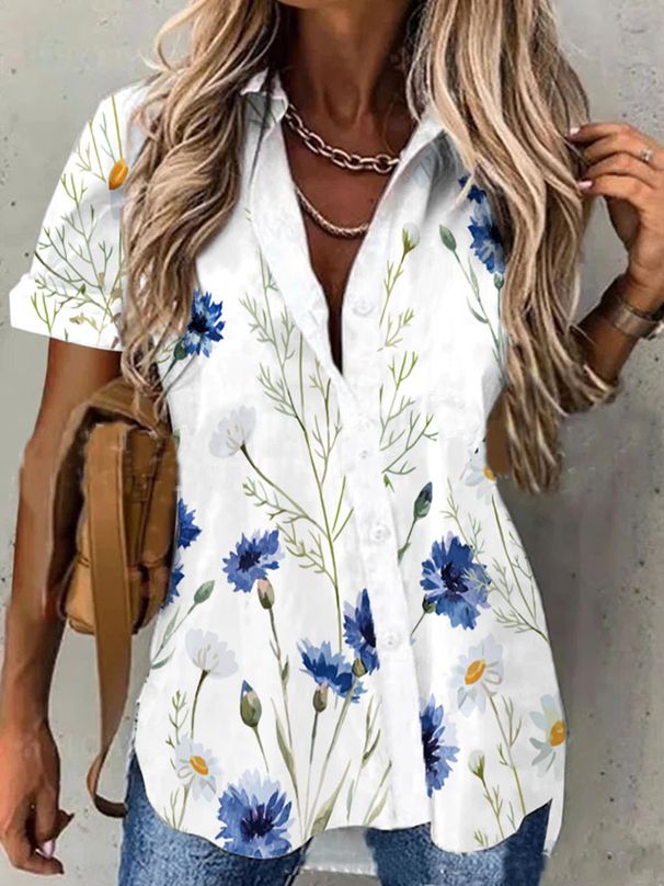 2025 Europe And The United States Summer New Women's Casual Fashion Printed Shirt Button-down Shirt Cardigan Woman_ecoleips.com
