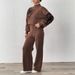 Elegant Women's Autumn Winter Outfit - Embroidered Ribbon Lantern Sleeve Sweater With Wide Leg Pants Set_ecoleips.com