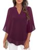 Women's Clothing Casual V Neck Chiffon Shirt Petal Sleeves Loose Fit Summer Top Elegant Fashion_ecoleips.com
