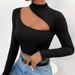 Women's Trendy Hollowed Out High Neck Long Sleeve T-Shirt Fashion Spring Summer Short Design Top_ecoleips.com