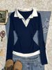Women's Slim-Fit Long Sleeve Color-Blocked Layered Look T-Shirt - Casual Elegant Style, Comfortable Polyester Blend, S/M/L/XL/XXL_ecoleips.com