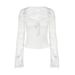 Women's Long Sleeved Top Lace Trimmed See Through Tie Waist Fashionable Sexy American Style Autumn Winter New Arrivals_ecoleips.com