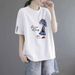 Casual Short Sleeve T-Shirt Women's Clothing Loose Fit Cotton Blend Tee With Printed Design Contrast Sleeve_ecoleips.com