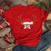 Merry Christmas Tree Santa Claus Simple Fashion Letter Loose Fit Short Sleeve T-Shirt For Women_ecoleips.com
