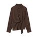 Elegant Crepe Blouse & Wide-Leg Pants Set - Polyester Two-Piece Outfit With Bow Accent For Women (Xs/S/M/L, Top & Bottom)_ecoleips.com