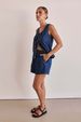 K Fashionable And Casual Sleeveless Lace Up High Waisted Women's Vest Denim Suit Shorts_ecoleips.com