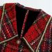 Women's Stylish Casual Classic Versatile Tweed Jacket - Red Checkered Pattern, Relaxed Fit, Long Sleeve, Polyester Blend Fabric_ecoleips.com