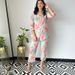Women's Clothing Casual Fashion Glossy Satin Floral Printed Women's Two-Piece Set_ecoleips.com