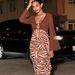 Women's Clothing Women's Fashion Long Sleeve Dress Color Blocking Print V Neck Mesh Style Summer For Formal & Casual For Women_ecoleips.com