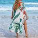 Plus Size Boho Beach Cover Up Flowy Long Kimono With Floral Print Sheer Mesh Open Front Cardigan For Women_ecoleips.com