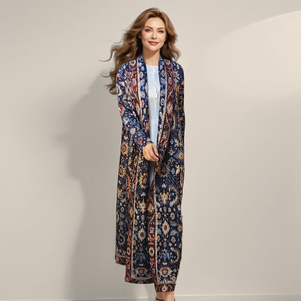 2025 New Muslim Dubai Clothing Fashion Elegant Cardigan Pleated Print Dress Abaya_ecoleips.com