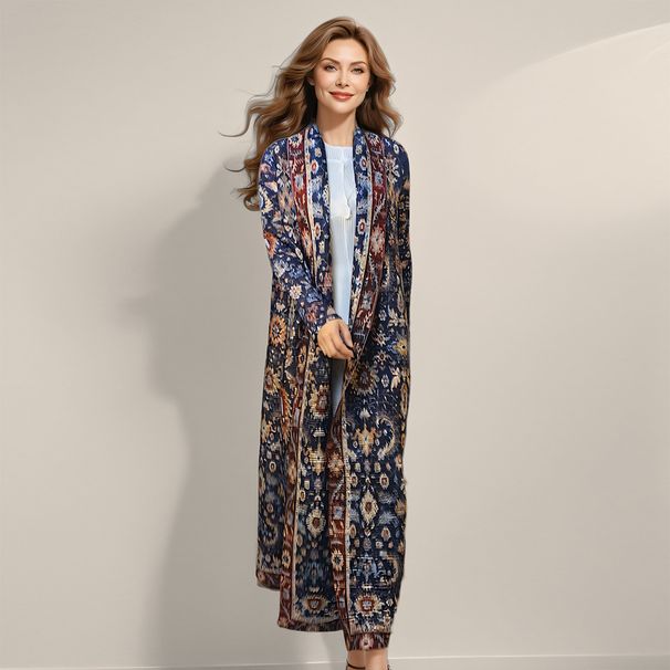 2025 New Muslim Dubai Clothing Fashion Elegant Cardigan Pleated Print Dress Abaya_ecoleips.com