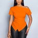 2025 Summer Women's Solid Color Simple Asymmetrical Neckline Irregular Hem Short Sleeve Slimming Top 2026 New Model_ecoleips.com