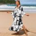Women's Printed Swim Cover-Up – Lightweight Cotton Kimono, Boho Beach Wrap, Sheer Poolside Tunic (Zebra/Leopard/Snake Print/Blue Ombre)_ecoleips.com