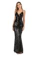 Women's Clothing Elegant Backless Sequin Evening Dress Sexy V-Neck Sleeveless A-Line Long Gown With Slit, Glamorous Party Dress For Wedding, Night Out_ecoleips.com