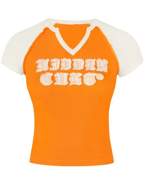 Women's Clothing Fashion Sexy Hot Girl Letter Patch Short Sleeved V Neck Navel Baring Sports Short Sleeved Street Wear Trousers Suit_ecoleips.com