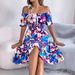 2026 Spring/Summer European And American Casual Floral Square Neck Short Sleeve Waist-Cinching Ruffle A-Line Dress_ecoleips.com