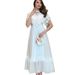 Women's Clothing Summer New White Lace Splicing Elegant Retro Light Dress Long Skirt_ecoleips.com