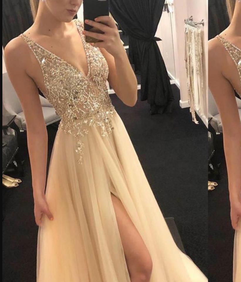 Women's Clothing Shiny Evening Dress Summer Golden V-neck Stitching Dress Party Evening Dress_ecoleips.com