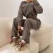 Women's Clothing Hooded Zipper Sweatshirt Elastic Waist Loose Casual Straight Pants Two Piece Suit_ecoleips.com