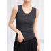 Aria Basics Aria Basics German Yangzi Yarn Round-neck Buttoned Knitted Vest, Thin Outerwear Base Top, Layered Sleeveless Ribbed Vest For Women_ecoleips.com