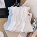 Summer New Women's French Style round Neck Pleated Shirt Youthful Small Flutter Sleeves Unique Design Trendy Top_ecoleips.com