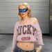 Women's Clothing Autumn And Winter New Personalized Letter Printing Casual Oblique Shoulder Loose Navel Baring Long Sleeved T Shirt_ecoleips.com