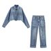 Women's Distressed Denim Jacket & Straight-Leg Jeans Set - Edgy Sleeveless Polyester Blend Top With Mid-Rise Casual Pants - XS/S/M/L_ecoleips.com