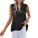 Women's Casual V Neck Sleeveless Shirt Solid Color Style Summer Top_ecoleips.com