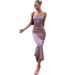 Summer Sexy Fashion Women's Long Dress Style Color Blocking Low Neck Slim Waist Suspender Dress_ecoleips.com