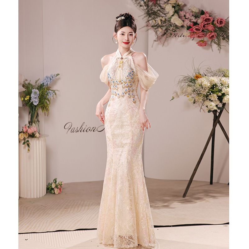 Cheongsam Toast Dress Light Luxury Mermaid Gown For Brides Summer Wedding Engagement Party Annual Wear Women's Clothing_ecoleips.com