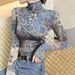 Spring Autumn Paisley Print High Neck Slim Fit Long Sleeve Base Layer Top for Women Hot Girl Style_ecoleips.com