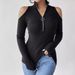 European And American Cross-border 2026 Elegant Women's Solid Color Ribbed Zip-up Stand-collar Off-shoulder Long-sleeve_ecoleips.com