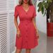 Summer Elegant V Neck Button down Cardigan Dress for Women Waist Cinching Fashionable European And American Style Women's Clothing_ecoleips.com