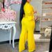 Women's Clothing Classic Solid Color Asymmetrical Collar Button Jumpsuit Casual Hollow Out Wide Leg Pants Women's Romper_ecoleips.com