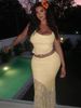 Hugcitar Fashion 2 Pcs Sets Ruffles Solid Sexy Crop Camis Top Patchwork Mesh Maxi Skirt Women Y2K Outfits Beach Festival Club_ecoleips.com