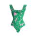 Women's Slim Fit Ruffled One Piece Swimsuit Green Printedfor Vacation Sexy Simple Design Summer_ecoleips.com