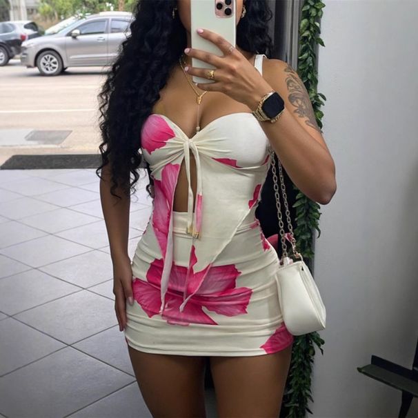 Women's Sexy Hot Strapless Bodycon Skirt Two Piece Set European And American Cross Border Clothing for Girls_ecoleips.com