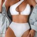 Solid Color Ribbed One-Shoulder Bikini Set – Adjustable Metal Buckle & Comfortable Fit (Stylish Swimwear For Women)_ecoleips.com